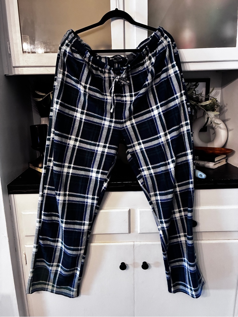 Nautica Navy & White Plaid Drawstring Joggers
